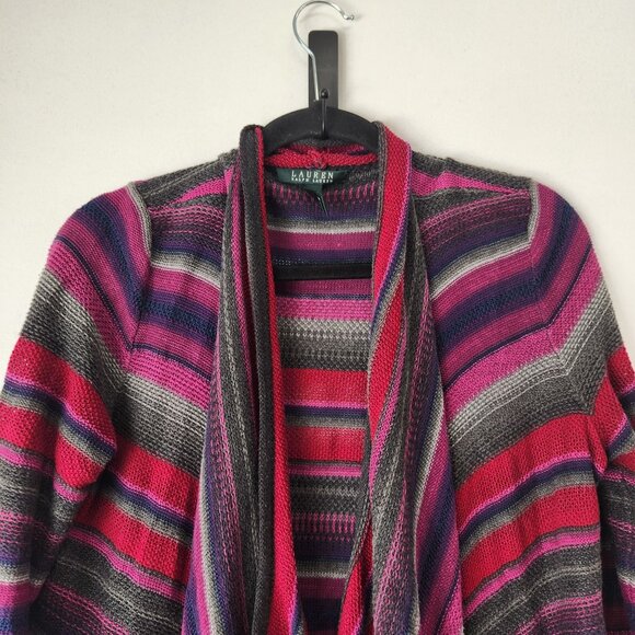Vintage Lauren Ralph Lauren LRL Linen Blend Striped Open Front Cardigan S - Picture 4 of 7